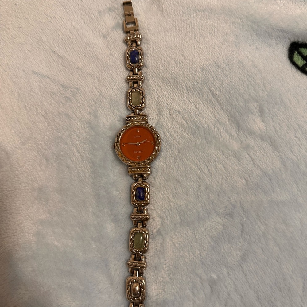 Geneva Orange and Gold Watch with Gem Accents